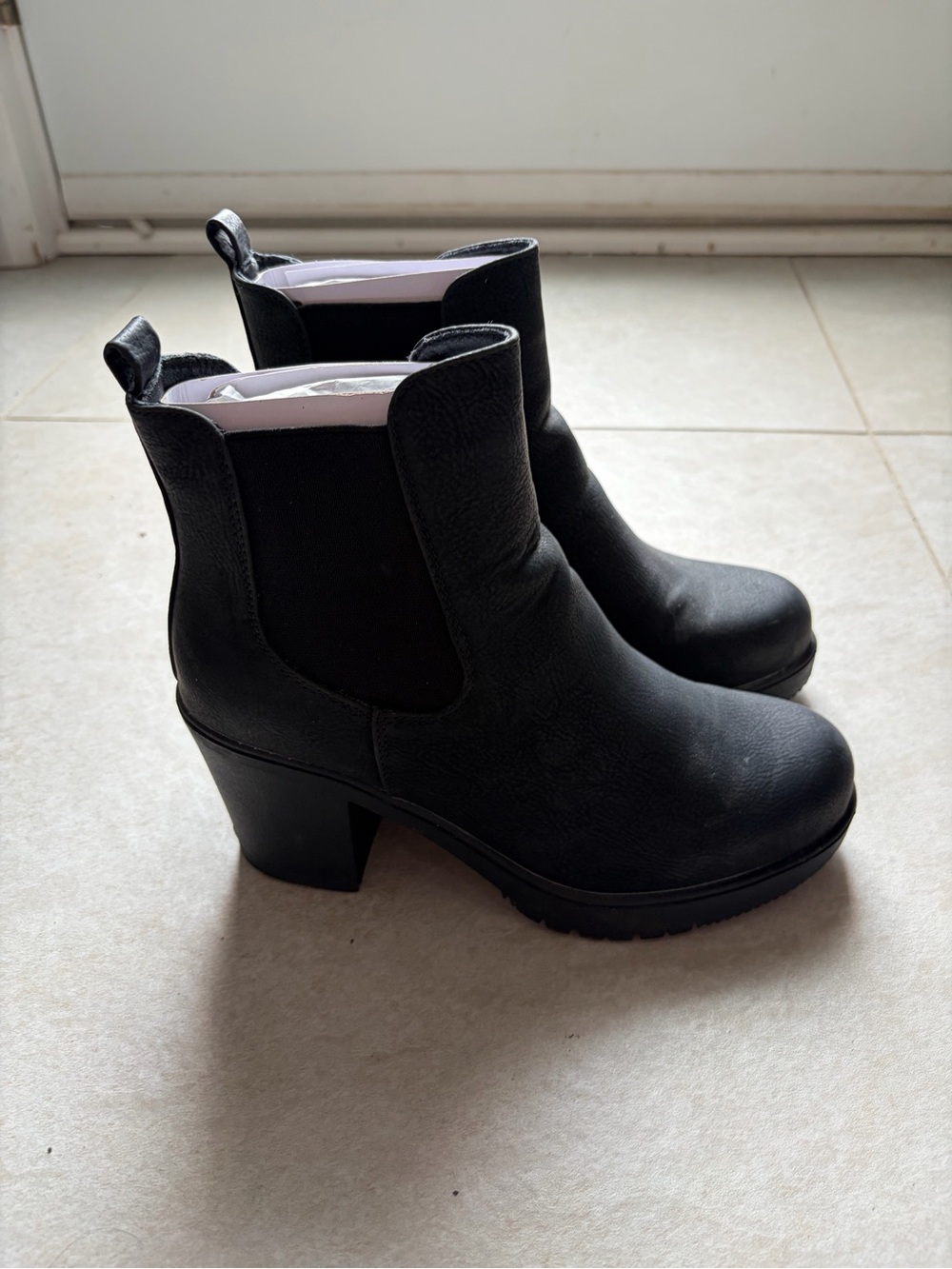 Women's Black Chelsea Ankle Boots with Block Heel